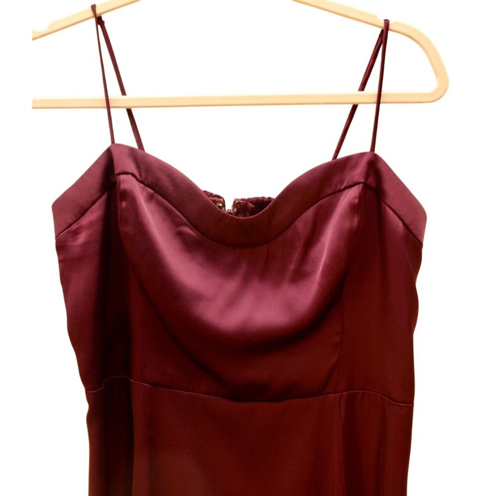ABERCROMBIE & FITCH Camille Midi Slip Dress Burgundy Spaghetti Strap Slit Size M - Picture 2 of 10